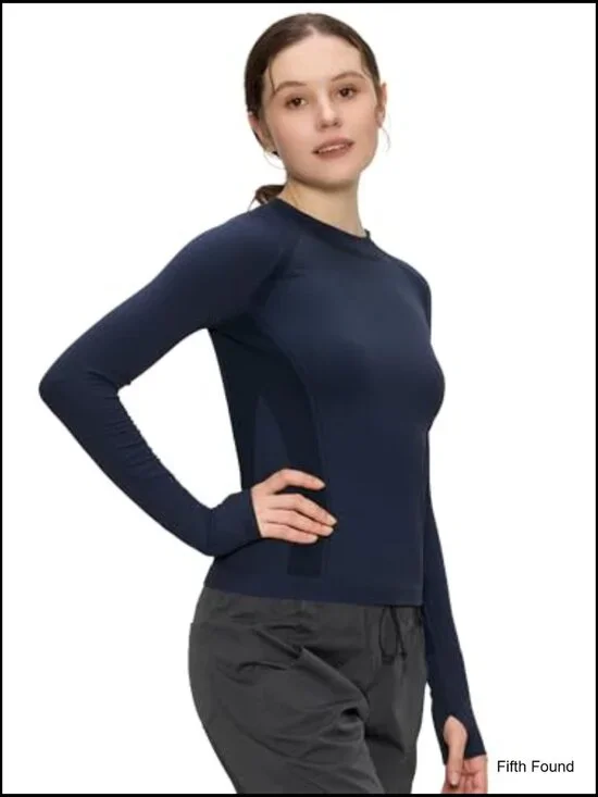 Long Sleeve Compression Workout Top, Athletic Slim Fit, Nursing Underscrub - Picture 3 of 7